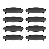 gbHome GH-6833A8 Iron Plate Candle Holder, Black, Decorative Iron Pillar Candle Plate, Set of 8, 4.75 inches D x .7 inches H, Pedestal Candle Stand for LED & Wax Candles, Incense Cones, Spa, Weddings