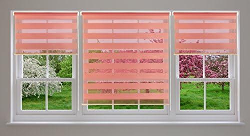 All Design's Pearl Collection Zebra Room Darkening Double Polyester Roller Shade / Window Blinds with Looped Chain, 39"W x 72"H Pink