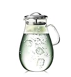 Artcome 65 Oz Large Heat Resistant Water Carafe with Stainless Steel Lid, Borosilicate Glass Beverage Pitcher with Lid ()