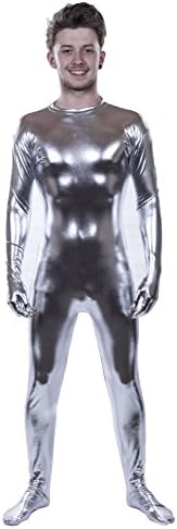 Deluxe Edition: Silver Metallic Lycra Headless Catsuit by Stretchy Suits (Men: Small)