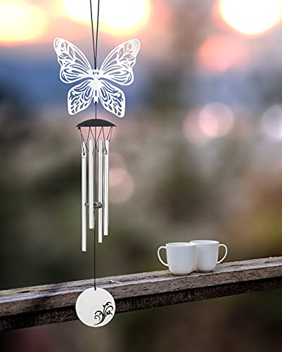 Small Wind Chimes for Outside Deep Tone 4 Tube Music Windchimes Outdoor Clearance Meditation Gifts for Patio Garden Yard Home Decor (Butterflies)