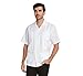 9 Crowns Essentials Men's Guayabera Button Down Shirt-White-Medium
