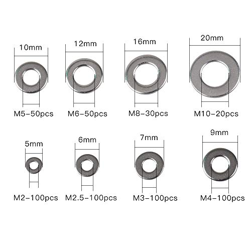 SZHKM 550PCS Flat Washers for Screws, 304 Stainless Steel Metric Washer