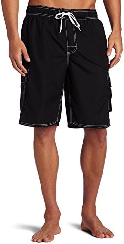 Men's Quick Dry Short Swim Trunks Cargo Water Shorts Beach Swimsuit With Mesh Lining (Black, X-Large)