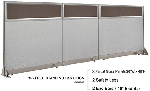 GOF Office Partial Glass Panel 90" W x 48'H - Tempered Glass Private Freestanding Partition Room Divider Stands