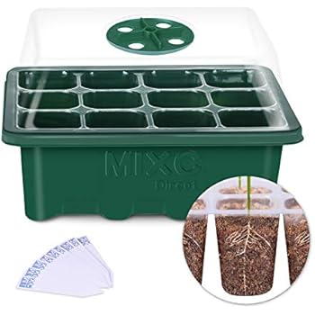 10-Pack Seed Trays Seedling Starter Tray, MIXC Humidity Adjustable Plant Starter Kit with Dome and Base Greenhouse Grow Trays Mini Propagator for Seeds Growing Starting (12 Cells per Tray)