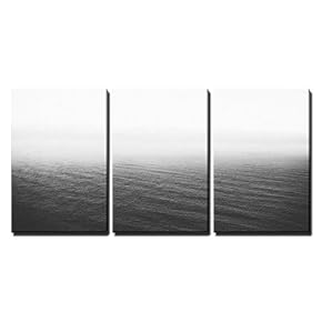 3 Piece Canvas Wall Art - Landscape of Black Sea in Mist - Modern Home Art Stretched and Framed Ready to Hang - 16"x24"x3 Panels