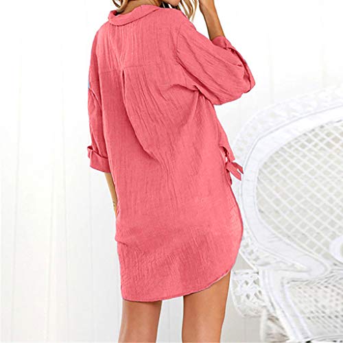 image for LBPSUUEW YEVS Women Blouse Loose Button Plus Size Long Shirt Dress Cot