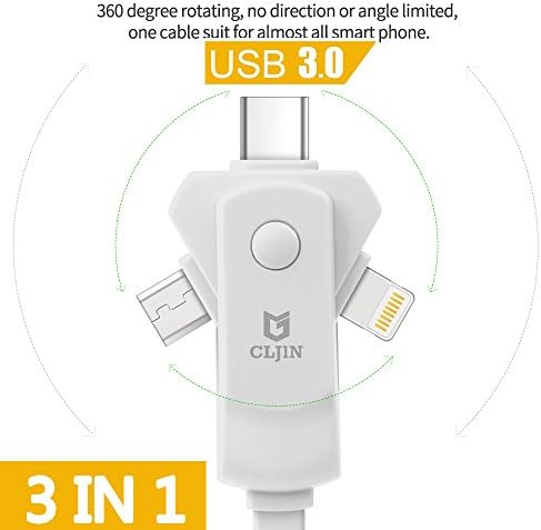 USB Charging Cable 3in1 for Apple iphone 5 5C 5S 6 6S 6 Plus 6S Plus 7 7plus 8 8plus X Android Type-C USB 3.0 phone device 1M