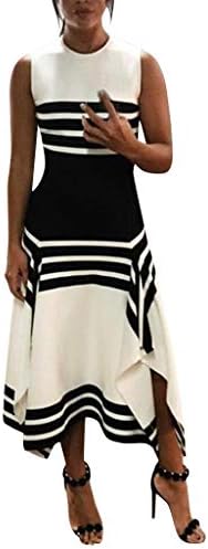 Vamoro Women Stripe Sleeveless Casual Dress Women Round Neck Vestido Midi Party Dresses Women's Mini Loose Summer Dress Basic Tops Casual Dress