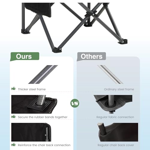 HIGH POINT SPORTS Folding Camping Chair, 160 kg, Portable Folding Camping Chair, Oversized Folding Chair, Outdoor and Indoor, Camping Chair, Fishing Chair, Black-Grey