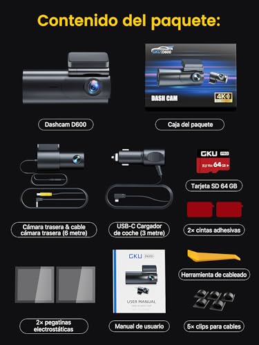 GKU Dashcam Car Camera 4K+1080P, 5GHz WiFi Dash Cam Car with 64GB SD Card,Car Camera Recorder,170° Wide Angle,Night Vision,WDR,G-Sensor,Parking Monitor