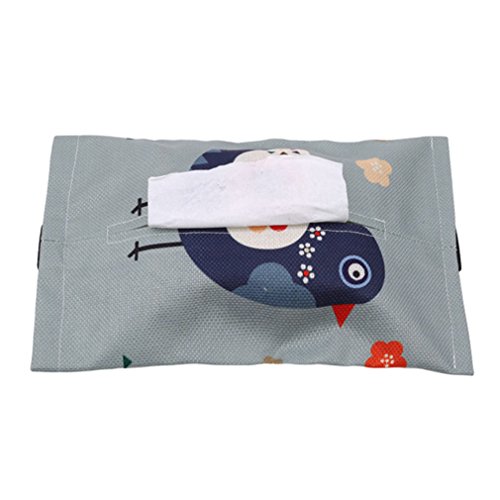SOURBAN Cartoon Animal Hanging Tissue Box for Car Sun Visor Headrest Cotton and Linen Owl Napkin Holder with Strap,Happy Bird