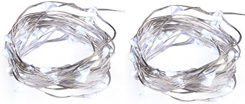 [2 PACK],Cool White LED String Lights Battery Powered,10ft/3M 30 LEDs Fairy Lights Silver Wire Starry Light (AA battery not included)