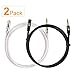 SHD 3.5mm Extension Cable Aux Cord Stereo Audio Cable Male to Female Type Gold Plated Step Down Design Metal Connectors with High Purity OFC Conductor White and Black-4Feet 2Pack