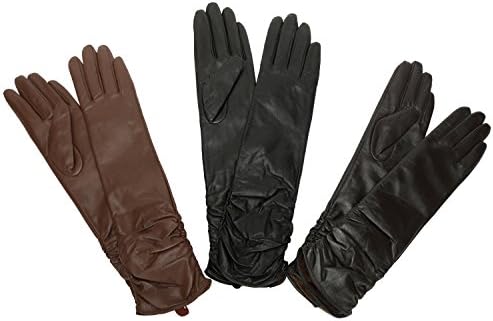 Ambesi Women's Fleece Lined Opera Long Lambskin Leather Arm Warmer Gloves