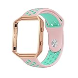 LoveBlue for Fitbit Blaze Band,Fitbit Blaze Sports Silicone Bracelet Strap Wristband Replacement Band Watchband with Frame for Fitbit Blaze (Pink&Azure+Rosegold Frame-Small)
