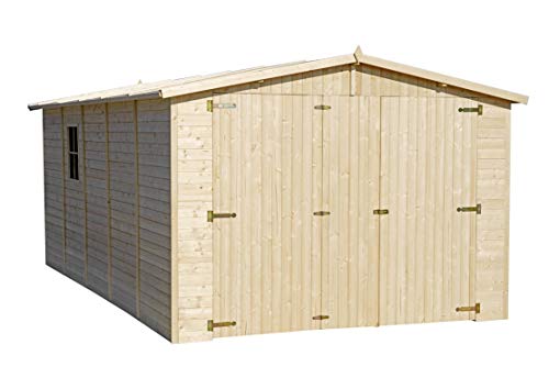 TIMBELA M101 Garage en Bois Exterieur - Chalet en Pin/épicéa- 500 x 300 cm/ 15 m² - Construction de Panneaux