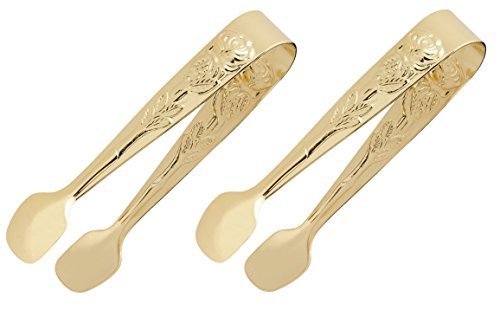 Mini Gold Plated Sugar Tongs Rose Pattern 2 Pk. 4 Inch