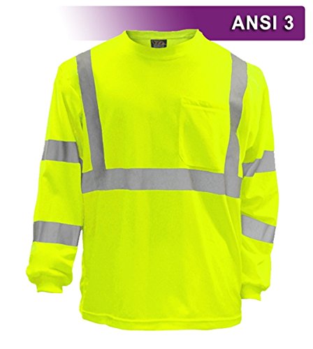Brite Safety Style 210 Safety Shirt, Hi Vis, Long Sleeve, with Pocket, Lime Yellow Birdseye Knit Fabric, with 3M Scotchlite Reflective Tape, ANSI Class 3 (Medium)