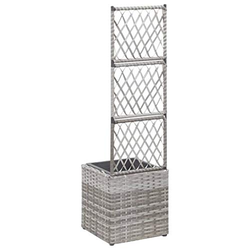 SKM Hochbeet mit Rankgitter 1 Topf 30x30x107 cm Poly Rattan Grau – Bild 4