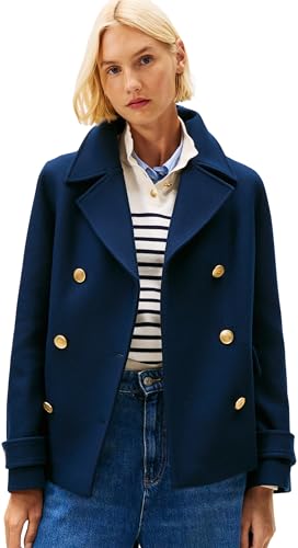 Tommy Hilfiger Manteau Court Femme Wool Blend Croisé, Bleu (Dark Night Navy), 44