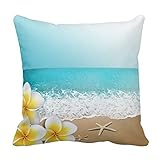 HLPPC Plumeria Starfish Beach Tropical Hawaii Throw Pillow Cover Polyester Pillowcase Cushion Cover 18 x 18 Inches