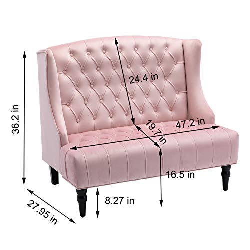 Artechworks Velvet Tufted High Back Loveseat Sofa for Living Room