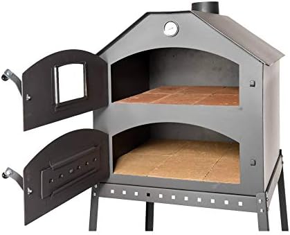 acerto 40504 Professional pizza oven for the garden - 64x63x68 cm * fireclay brick * thermometer * throttle valve | pizza oven with double chamber flame cake oven with rack | outdoor bread oven with