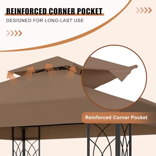 8x8 Brown Soft Top Patio Gazebo with Corner Shelves & Double Roof image 17