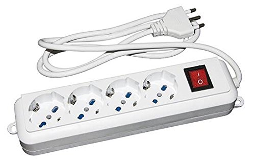 LINK LKMP04 Multiprise 4 Prises universelles ITA/SCHUKO 10/16 A - Prise 16 A avec Interrupteur, Blanc