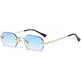 WDZAYXC Retro Rimless Sunglasses for Women Men Rectangle Sunglasses