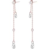 SLUYNZ Solid 925 Sterling Silver CZ Droplet Dangle Earrings Chain for Women Teens Girls Teardrop Wedding Dangling Earrings Tassel Sparkling CZ Studs Chain