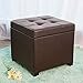 SONGMICS 15 x 15 x 15 Inches Storage Ottoman Cube With Hinged Lid Footrest Stool Coffee Table, Holds Up to 660lb, Faux Leather, Brown