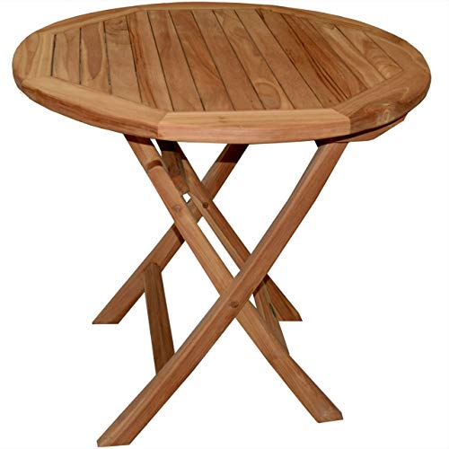 Klapptisch Salerno Teak Massivholz rund Durchmesser 80 cm – Bild 3