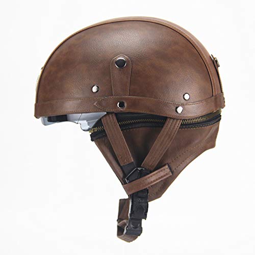 SQ Motorcycle Harley Helmet,Summer Personality Retro Leather Half Helmet,Metallic