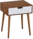 Light Walnut/White Side End Table Nighstand with Drawer 22.5"H