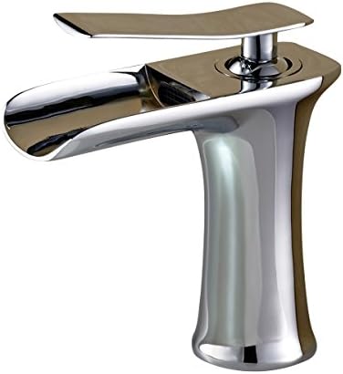 SOQO Modern Waterfall Faucet Single Handle Chrome Bathroom Sink Faucet Mixer Tap (Chrome-Short)