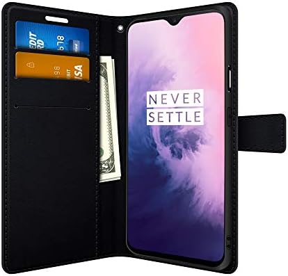 FOSO(™) PU Leather Wallet Flip Back Cover Case for OnePlus 7/1+7 (Pu Leather Black)