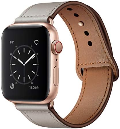 YALOCEA Compatible with Apple Watch Band 42mm 44mm, Genuine Leather Band Replacement Strap Compatible with iWatch Series 5 4 3 2 1 44mm 42mm, Ivory White Band + Rose Gold Adapter
