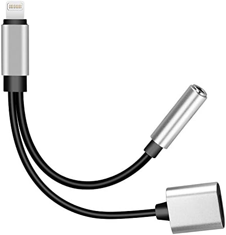 iPhone X Splitter, Upow 2 in 1 Lightning Charge &amp; Lightning to 3.5mm AUX Earphones Jack Adapter for iPhone X, iPhone 8/8 Plus, 7/7 Plus and More