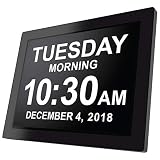 American Lifetime - Day Clock - Extra Large Impaired Vision Digital Clock with 4 Alarm Options & Battery Backup (Wood)