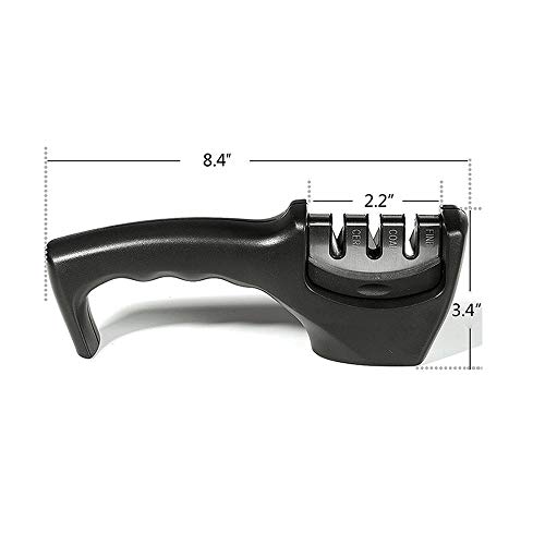 Kitchen Knife Sharpener, 3 Stage Coated Wheel System, Stainless Steel for Straight Tungsten/Diamond/Ceramic Knives Black