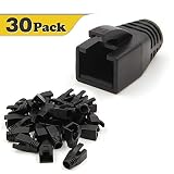 VCE 30-Pack Soft Plastic Cat6A/Cat7 Ethernet RJ45 Cable Cap Connector Boots Plug Cover Strain Relief Boots-Black