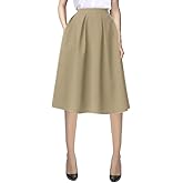 Urban CoCo Women's Knee Length A Line Midi Skirt Casual Work Elastic High Waisted Skirts with Pockets