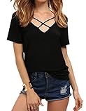 Allegrace Women Summer Sexy Criss Cross Short Sleeve Open Back T Shirt Casual Tops