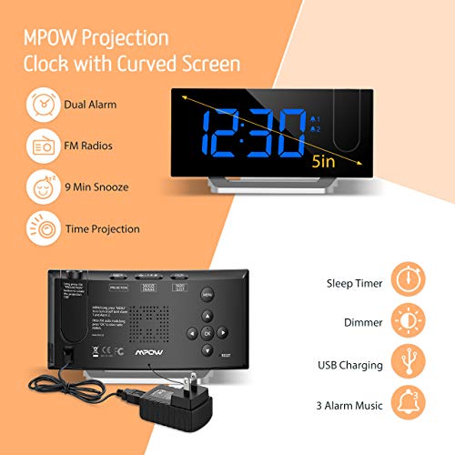 Mpow [Upgraded Projection Alarm Clock, 5'' LED CurvedScreen Digital