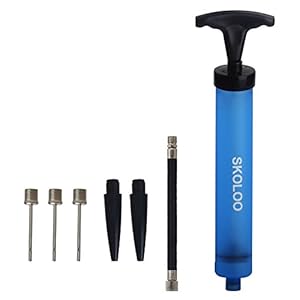 SKOLOO 10″ Portable Hand Air Ball Pump Inflator Kit with Needle, Nozzle, Extension Hose for Soccer Basketball Football Volleyball Water Polo Rugby Exercise Sports Ball Balloon Swim Inflatables