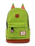 Moolecole Leather & Canvas Backpack School Bag Laptop Bag with Cat's Ears Design