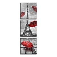 Jingtao Art Paris Eiffel Tower Art Paintings Red Umbrellas Flying on The Rain Wall Decor Posters Print on Canvas (1212inch3), Multi